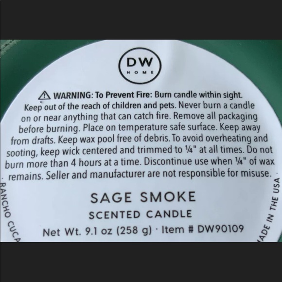 DW HOME CANDLE SAGE SMOKE RICHLY SCENTED NEW 9.1 oz NEW - Picture 3 of 3